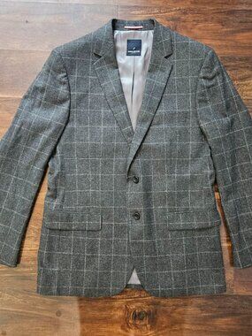 Daniel Hechter Paris Mens 44L Gray 100% Wool Windowpane Tweed Sport Coat Jacket